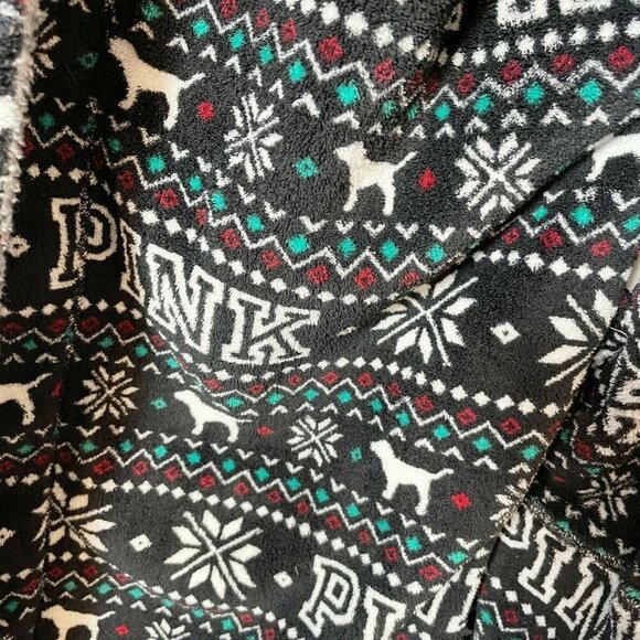 Victoria's Secret PINK Reversible Robe Black XS Hooded Plush Fair Isle Fleece - Picture 3 of 10